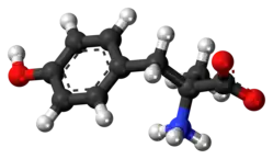 Ball-and-stick model of metirosine as a zwitterion
