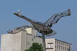 Statue of a trumpeter swan in downtown Midland.