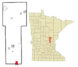 Location of the city of Princetonwithin Mille Lacs and Sherburne Countiesin the state of مینه‌سوتا