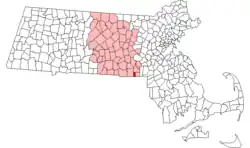 Location in Worcester County in Massachusetts