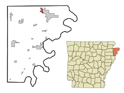 Location in Mississippi County and the state of آرکانزاس