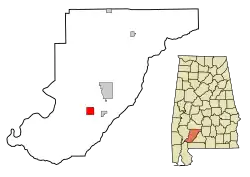 Location in شهرستان مونرو، آلاباما and the state of آلاباما