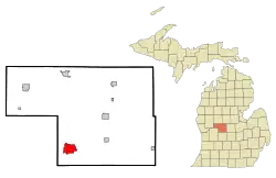 Location of Greenville within Montcalm County, Michigan