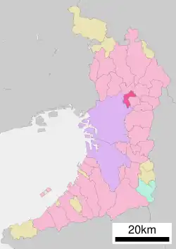موقعیت Moriguchi در استان اوساکا