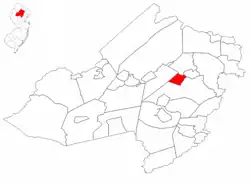 Mountain Lakes highlighted in Morris County. Inset map: Morris County highlighted in the State of New Jersey.