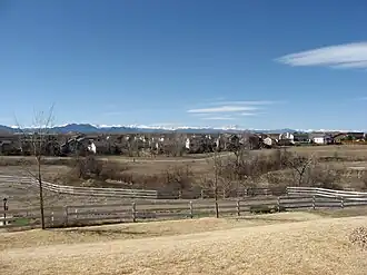 Houses in Westminster, with the Rocky Mountains in the background