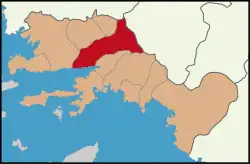 Location of Muğla district within Muğla Province.