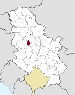 Location of the municipality of Lazarevac within Serbia