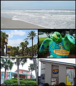 The beach, The Beaches Town Center, turtle statue, Seahorse Oceanfront Inn, Aqua East Surf Shop