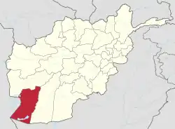 موقعیت نیمروز با رنگ سرخ در افغانستان