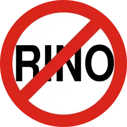 The word "RINO" inside a circle, with a red slash indicating negation