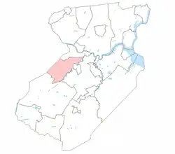 North Brunswick Township highlighted in Middlesex County. Inset: Location of Middlesex County highlighted in the State of New Jersey.