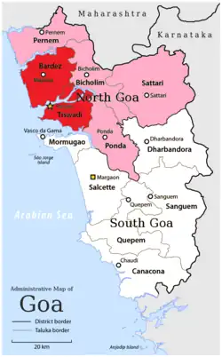 Location of North Goa district in Goa