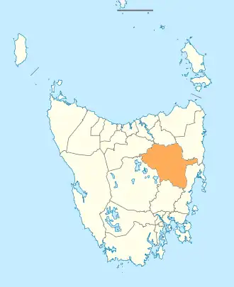 A map showing the Northern Midlands LGA in Tasmania