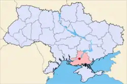 Map of Ukraine with Kakhovka highlighted.