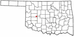 Location of Weatherford, Oklahoma