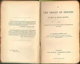 Picture of title page for Darwin's On The Origin of Species