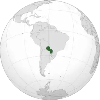 موقعیت &nbsp;پاراگوئه&nbsp;&nbsp;(dark green)در آمریکای جنوبی&nbsp;&nbsp;(grey)