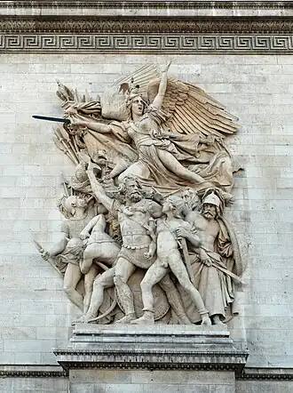 اعزام داوطلبانِ ۱۷۹۲، نام تندیسی مشهور از فرانسیس رود در طاق پیروزی است. تندیس گروهی از داوطلبان برای شرکت در قیام ۱۰ اوت ۱۷۹۲ که منجر به دستگیری لوئی شانزدهم و اعلان جمهوری اول فرانسه شد را به تصویر کشیده‌است.