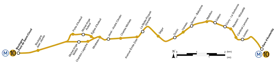 Geographically accurate path of Paris Métro Line 10