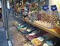 Some different colours and shapes of pasta, in a pasta specialty store in Venice