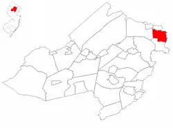 Pequannock Township highlighted in Morris County. Inset map: Morris County highlighted in the State of New Jersey.