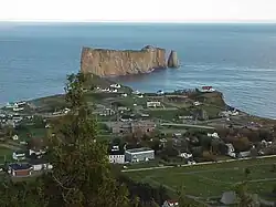 The village and the famous Percé Rock, from nearby Mont-Sainte-Anne.