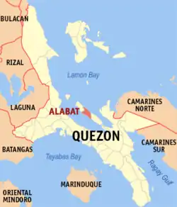 Map of Quezon showing the location of Alabat