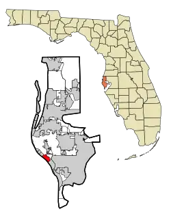 Location in Pinellas County and the state of فلوریدا