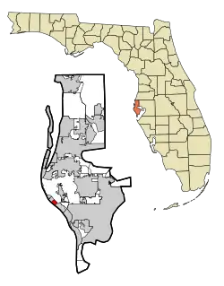 Location in Pinellas County and the state of فلوریدا