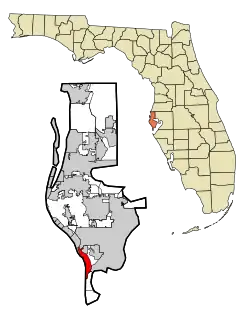Location in Pinellas County and the state of فلوریدا