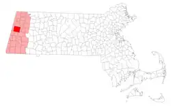 Location (dark red) in Berkshire County (light red) in Massachusetts (white).