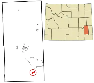 Location in شهرستان پلت، وایومینگ and the state of وایومینگ.