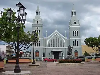 The main plaza and the Catholic Church of Aguada