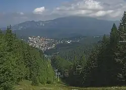 View of Predeal from Clăbucet-plecare Chalet (1445m); behind is the Postăvarul massif