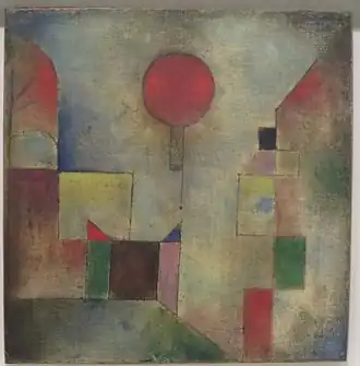 پاول کله، 1922, Red Balloon (Roter Ballon) oil (and oil transfer drawing?) on chalk-primed gauze, mounted on board, ۳۱٫۷ × 31.1&nbsp;cm
