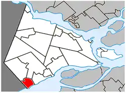 Location within Vaudreuil-Soulanges Regional County Municipality.