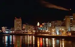 Downtown Rochester reflected in south Silver Lake
