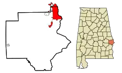 Location in شهرستان راسل، آلاباما and the state of آلاباما