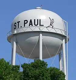 St. Paul water tower, with image of baseball player