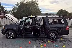 The suspect's vehicle involved in the shootout