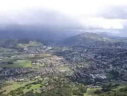 The city of San Luis Obispo looking east from the top of Bishop Peak.