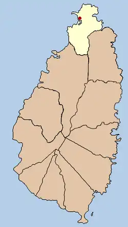 The Quarter of Gros Islet, with the town marked in red