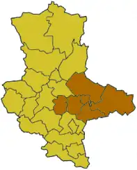 نقشهٔ ایالت Saxony-Anhalt؛ قسمت روشن‌شده، former منطقهٔ دولتی دساو (منطقه) را نشان می‌دهد.