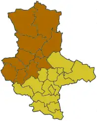 نقشهٔ ایالت Saxony-Anhalt؛ قسمت روشن‌شده، former منطقهٔ دولتی ماگدبورگ (منطقه) را نشان می‌دهد.