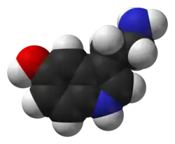 Space-filling model of the serotonin molecule