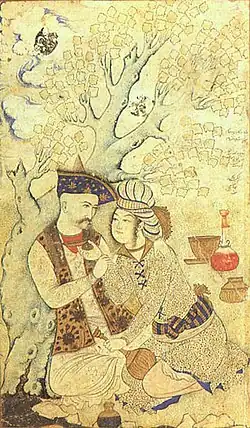 یک مینیاتور از یک فرد پیر و یک نوجوان ساقی