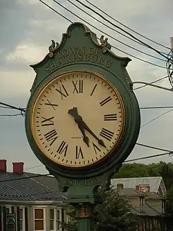 A street clock in dowtown Sharpsburg in October 2007.