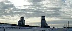 Grain elevators by the railway track
