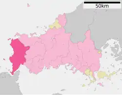 موقعیت Shimonoseki در استان یاماگوچی